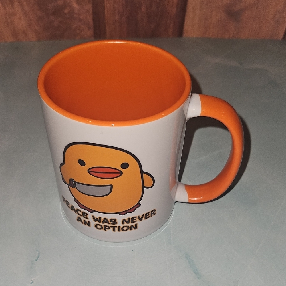 White and Orange Ceramic Mug with Cute Chick Graphic - Picture 4 of 5